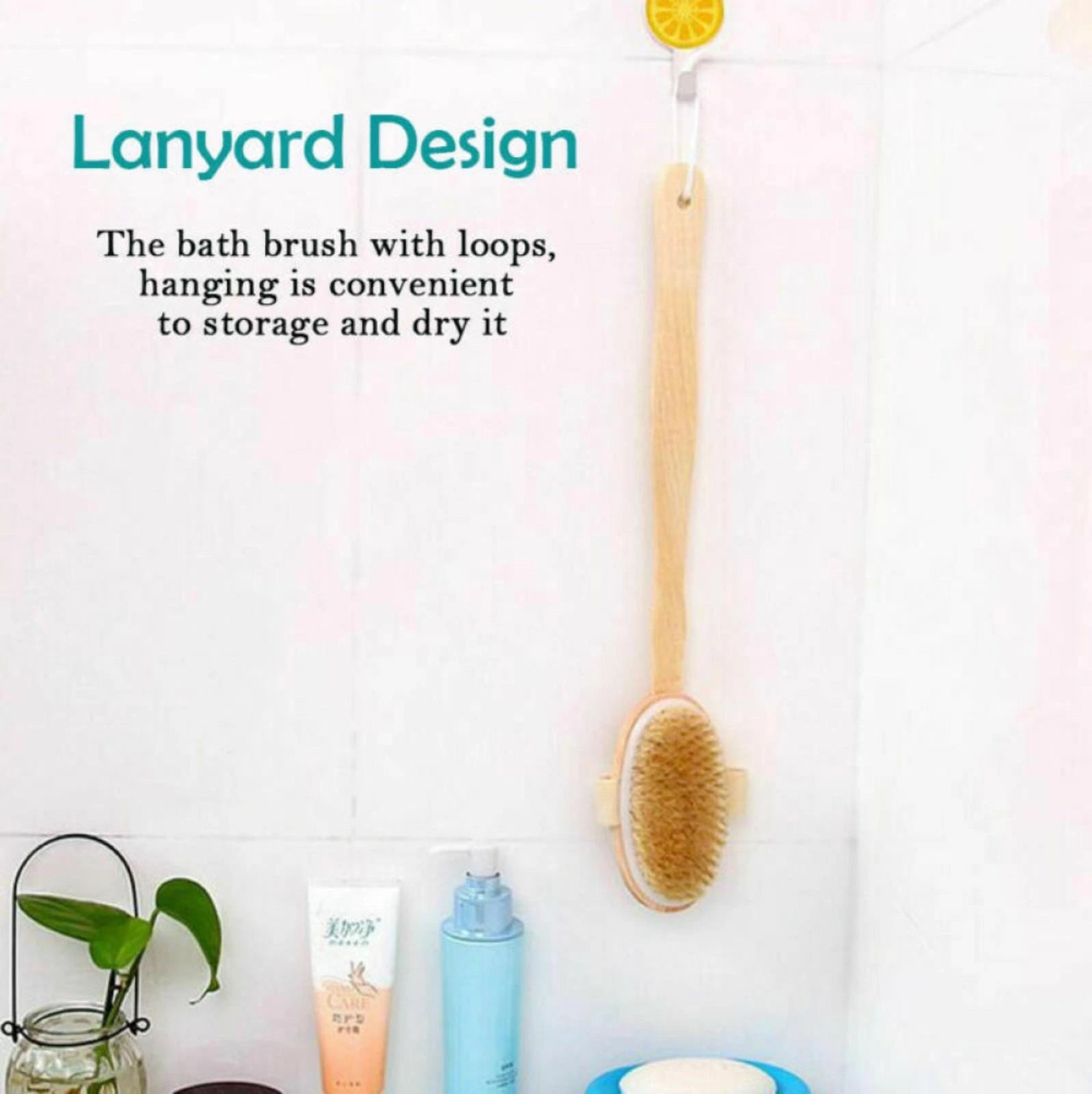 Durable Natural Long-Handled Bath Shower Body Back Dry Skin Spa Scrubber Brush