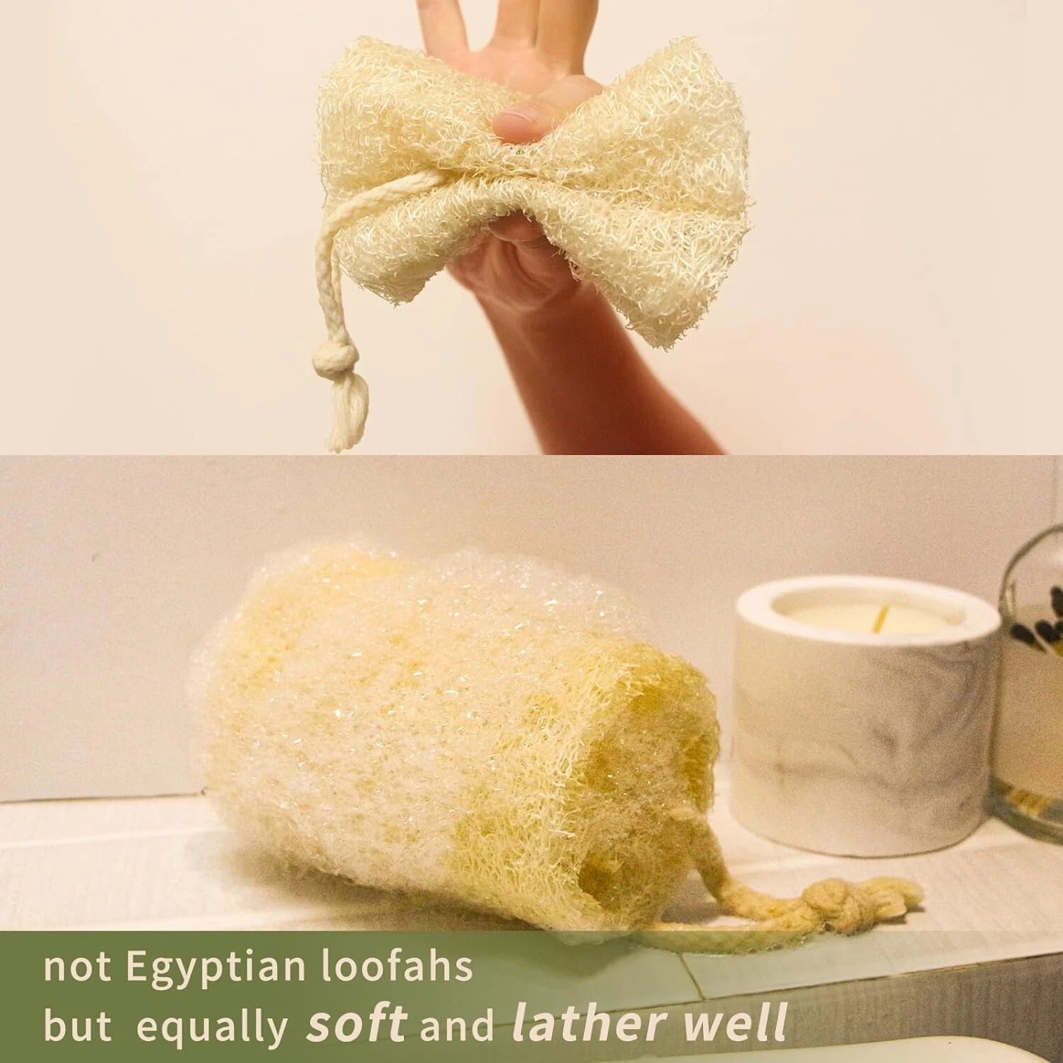 4pcs Natural Loofah Exfoliating Back Scrubber Set for Shower, Luffa Sponge Pads