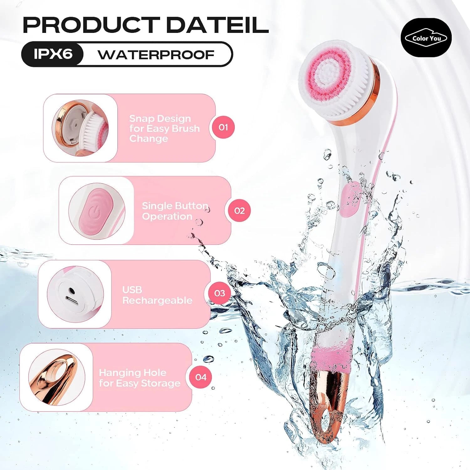 Electric Body Brush for Exfoliating and Massage, Long Handle Electric Bath Brush