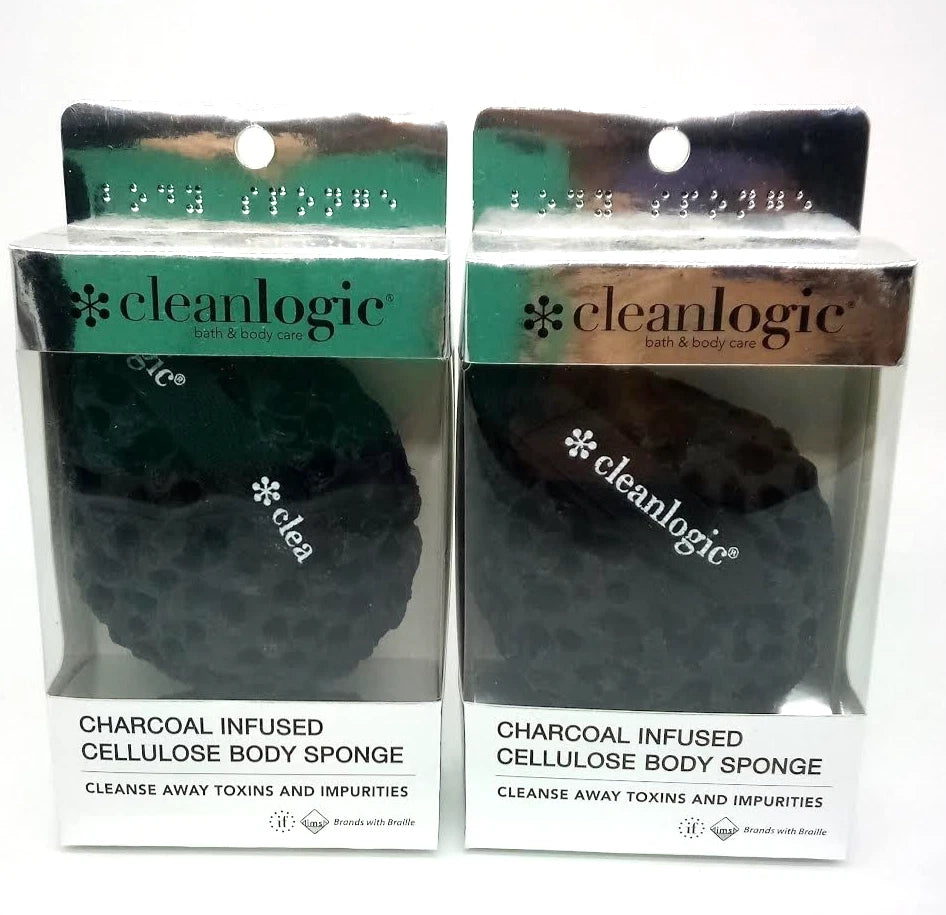 2-PACK CleanLogic Charcoal Infused Cellulose Body Sponge NEW