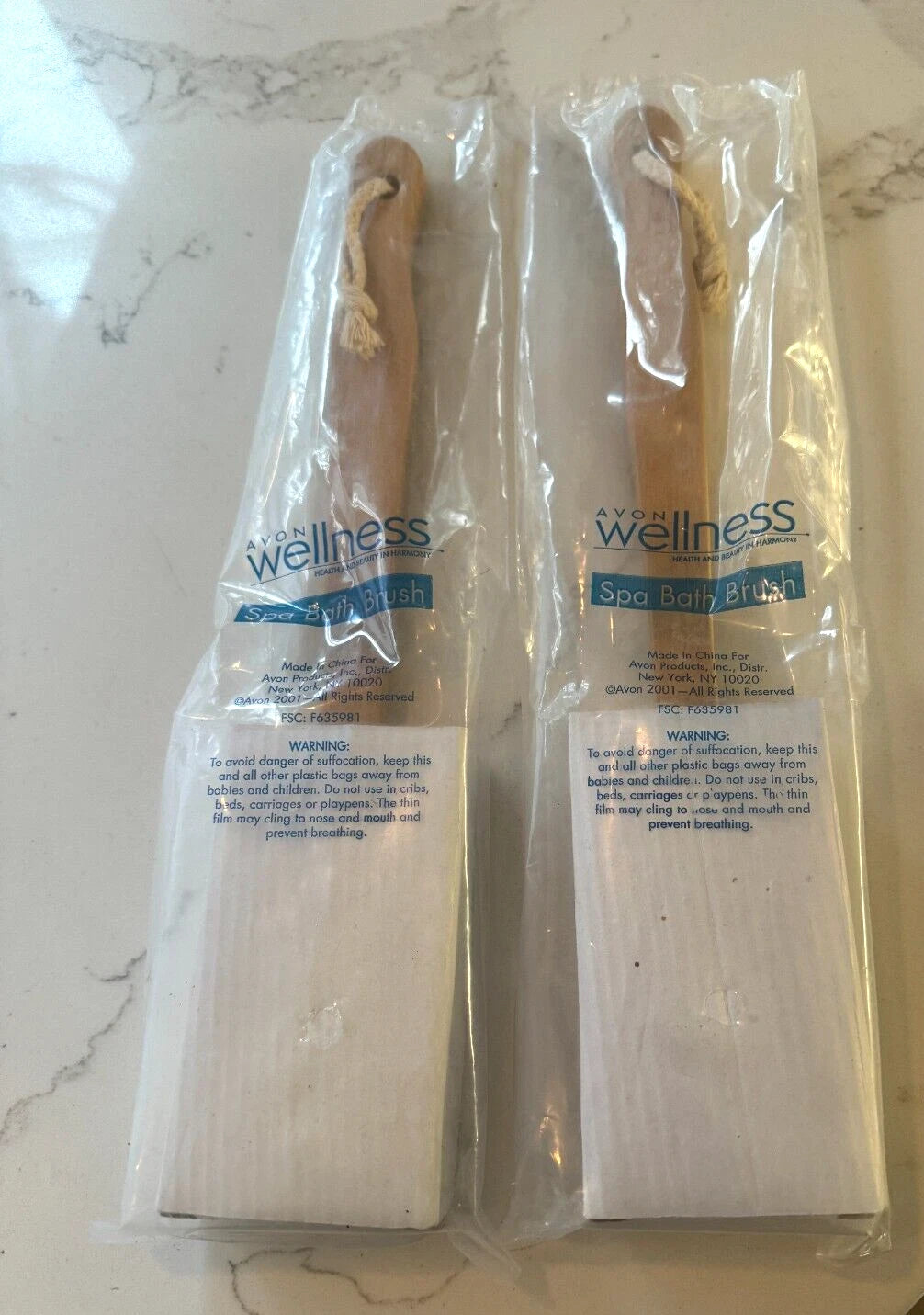 Avon Spa Bath Brush Wood Scrub Back Natural Bristles Long Handle Lot Set OF TWO