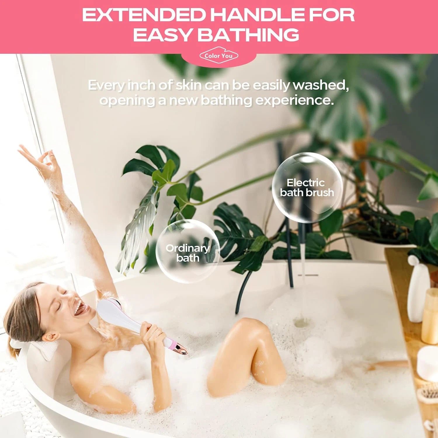 Electric Body Brush for Exfoliating and Massage, Long Handle Electric Bath Brush