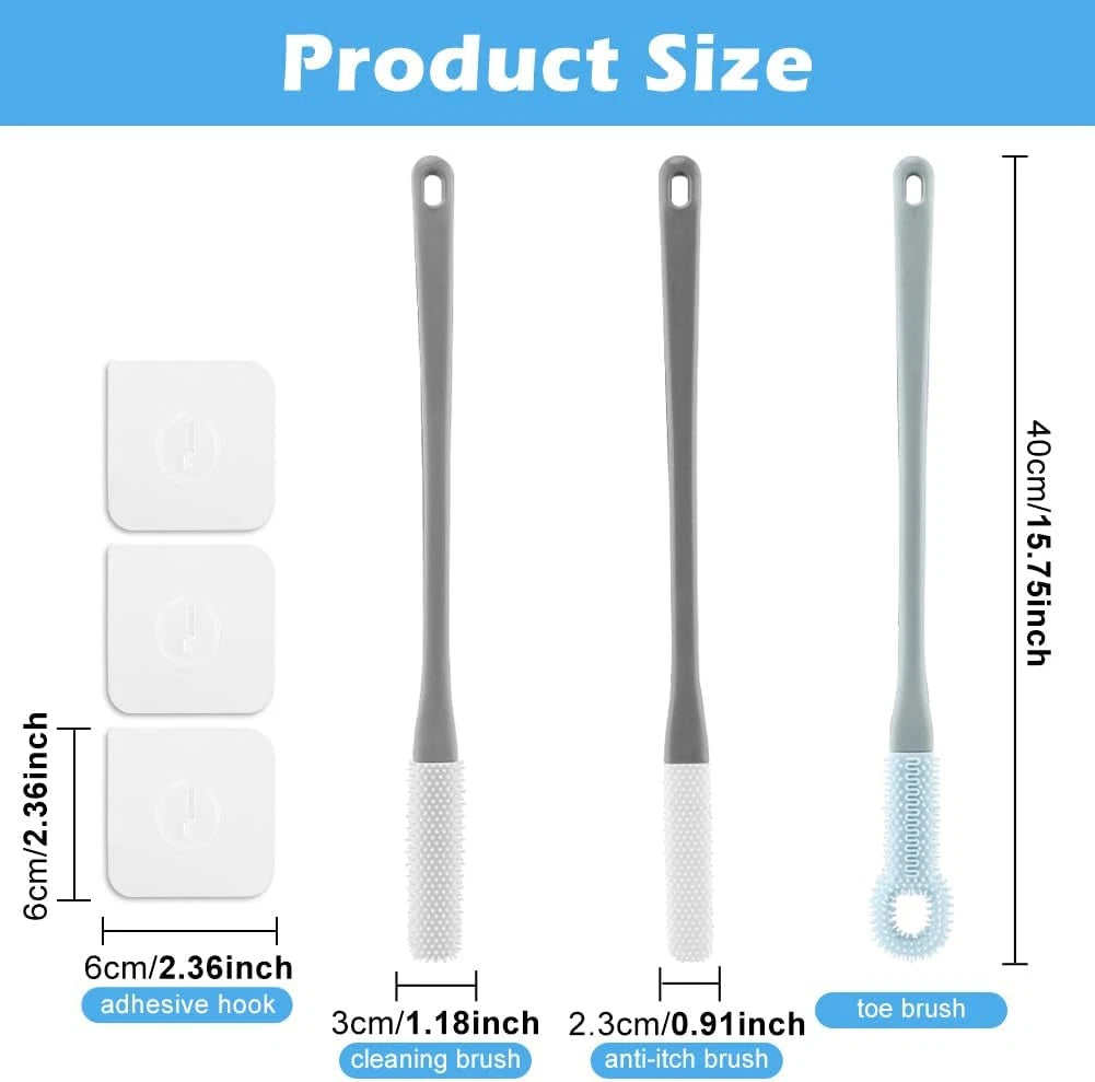 3 Pack Toe Scrubber Brush,With 15.75 Long Handle Silicone Shower Foot Scrubber,