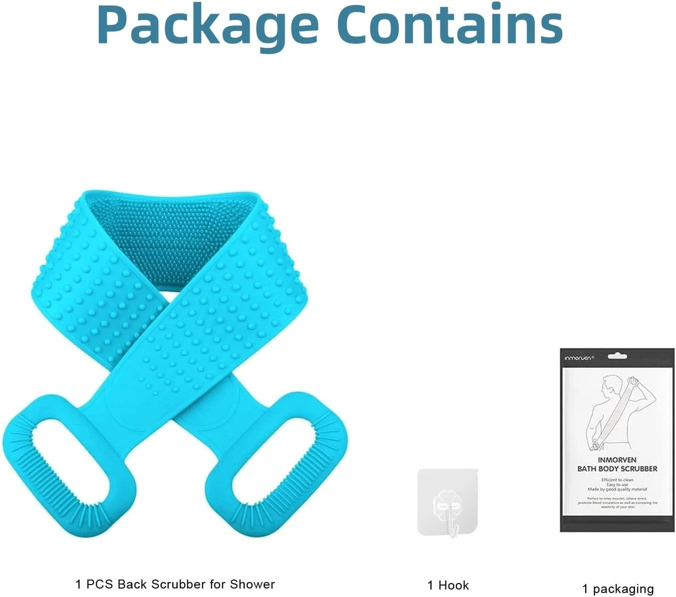 Inmorven Exfoliating Back Scrubber for Shower with Handles, 30 Inch Double-Sided