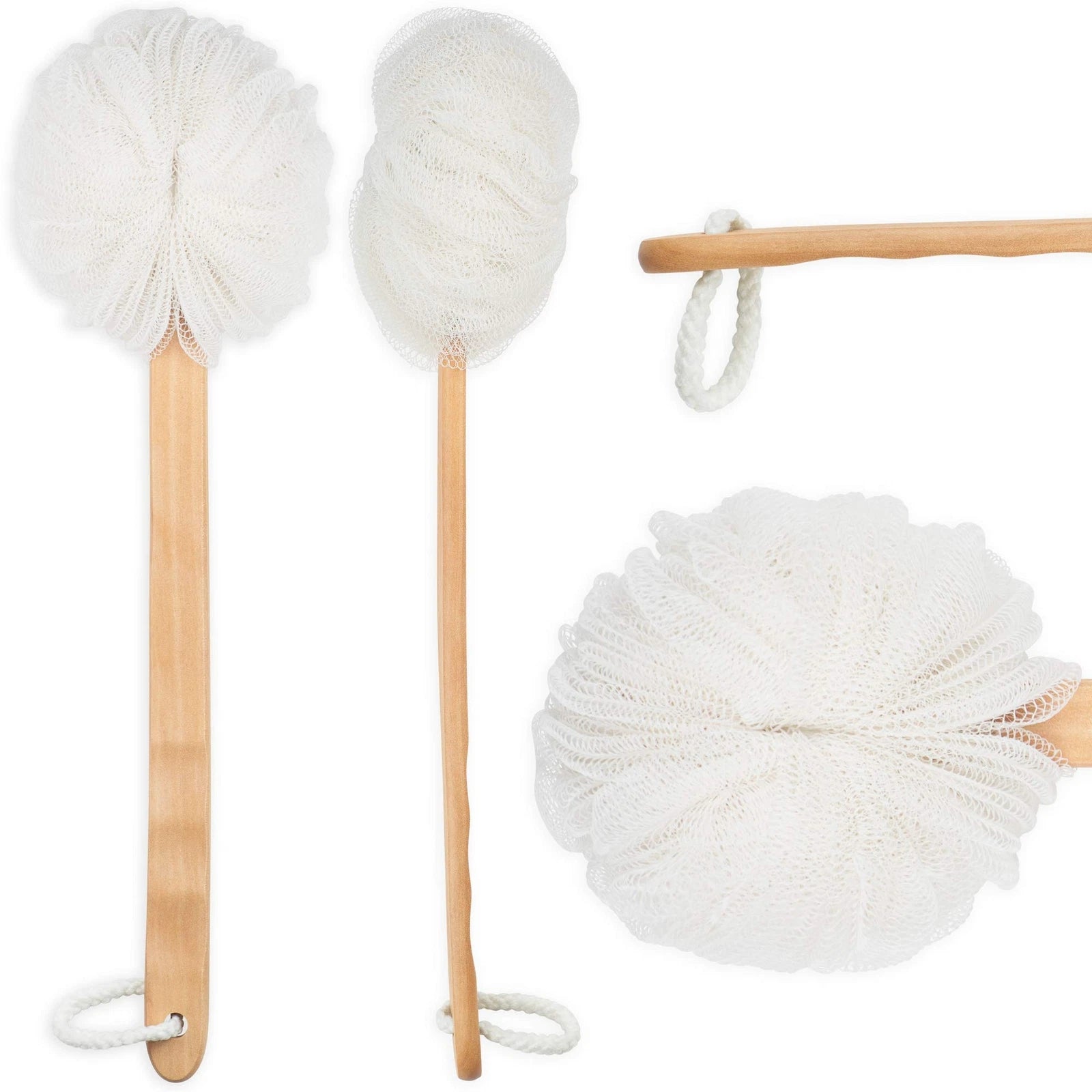 Bath Sponge With Wooden Handle Shower Loofah Brush Back Cleaning Scrubber Long C