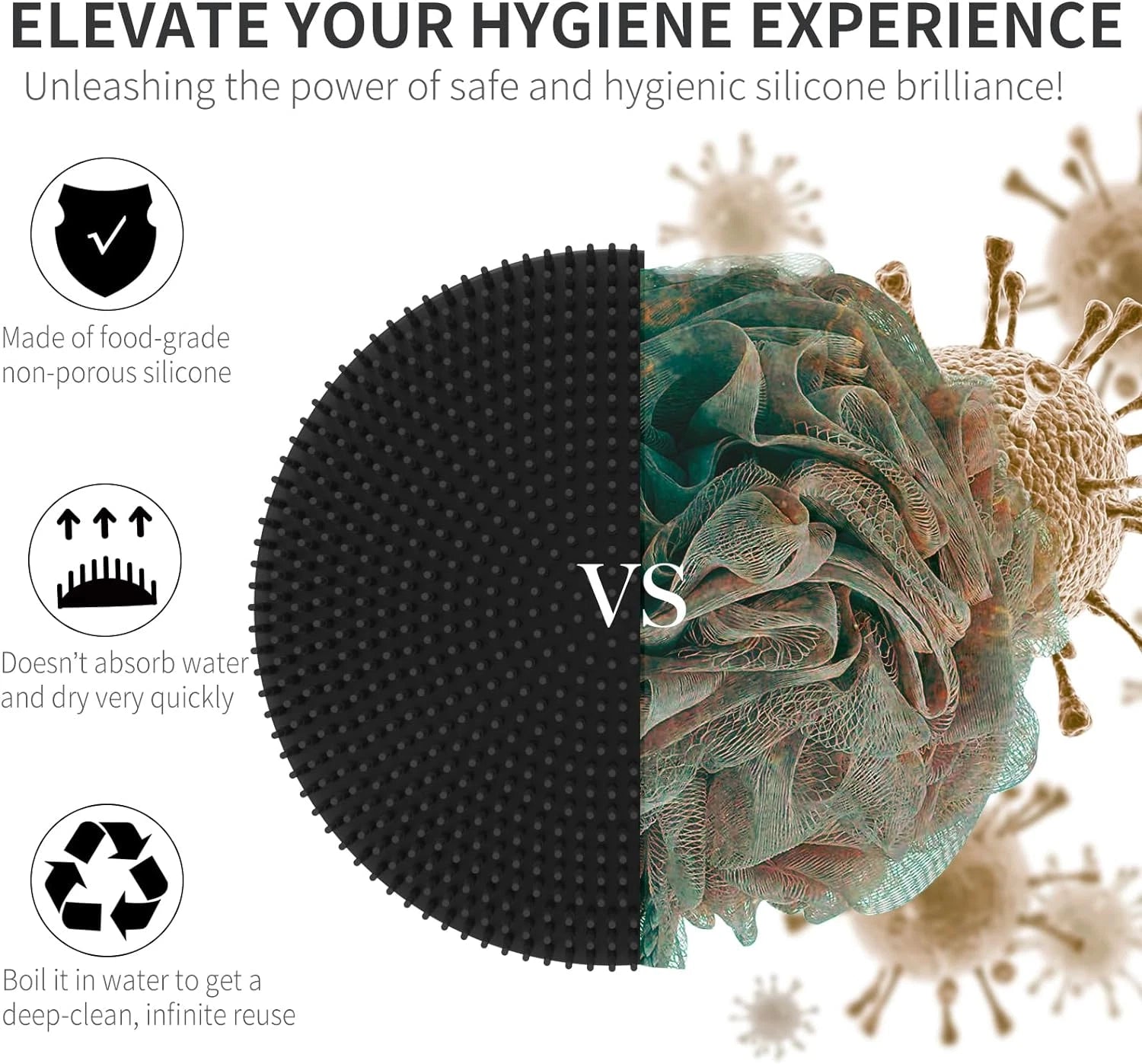 Silicone Body Scrubber, BEAUTAIL Shower Bath Scrubber, More Hygienic than Tradit