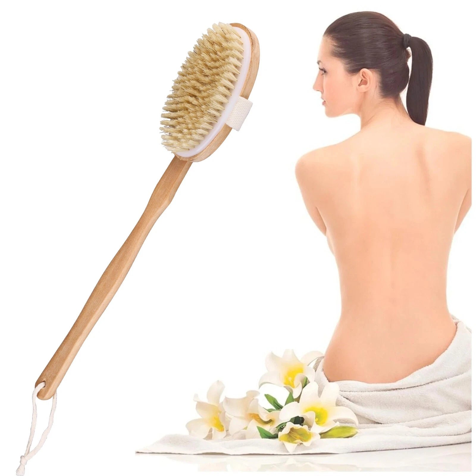 Premium Dry Skin Brush - Natural Bristle 9100738Bamboo Scrubber for Shower Use