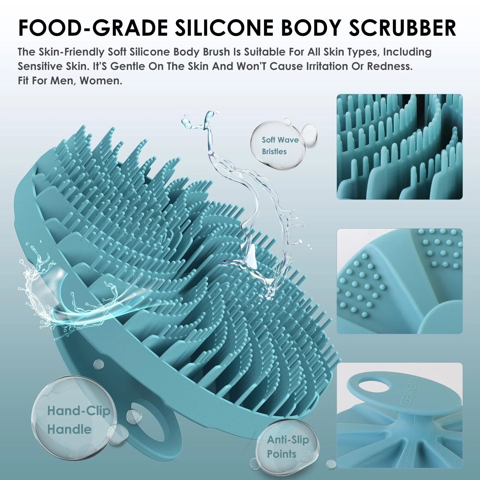 Foodgrade Silicone Body Scrubber Bath Shower Cleansing Brush Gentle Exfoliating