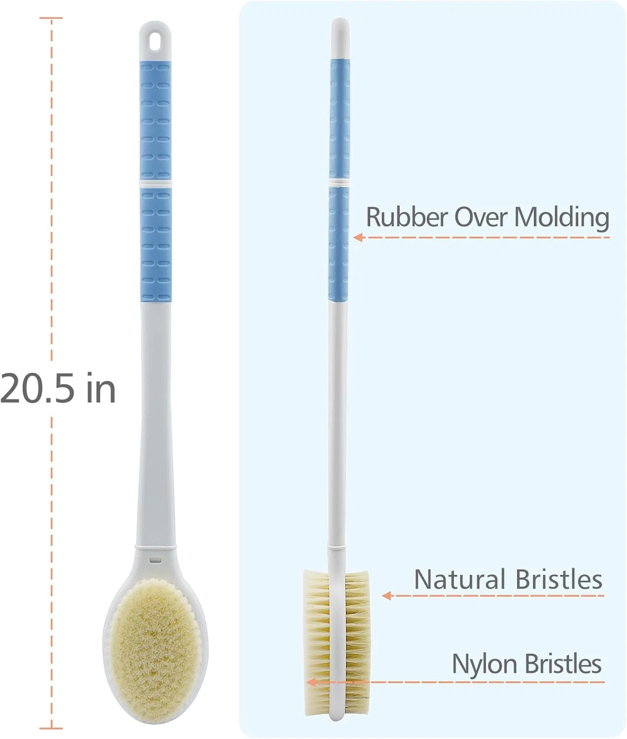 Shower Brush with Soft and Stiff Bristles,20.5" Extra Long Handle Dual-Sided Bac