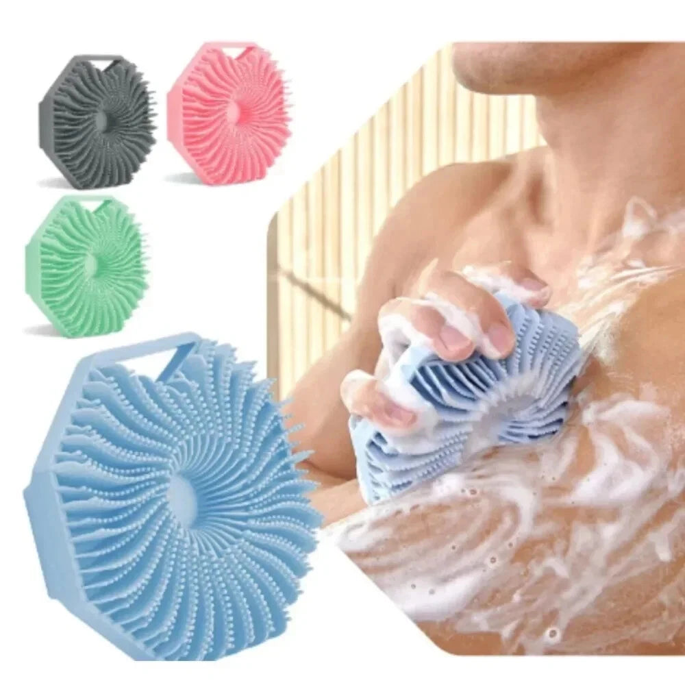 2 in 1 Body Shower Scrubber Wash Exfoliator Brush Scalp Silicone Massager