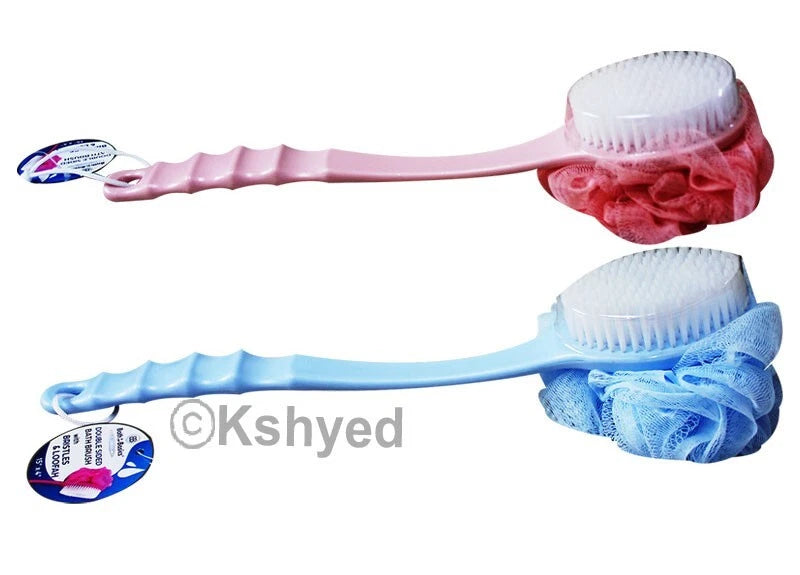 Bath Body Brush Soft Bristles & Loofah Back Scrubber Plastic Handle (1 Pack) New