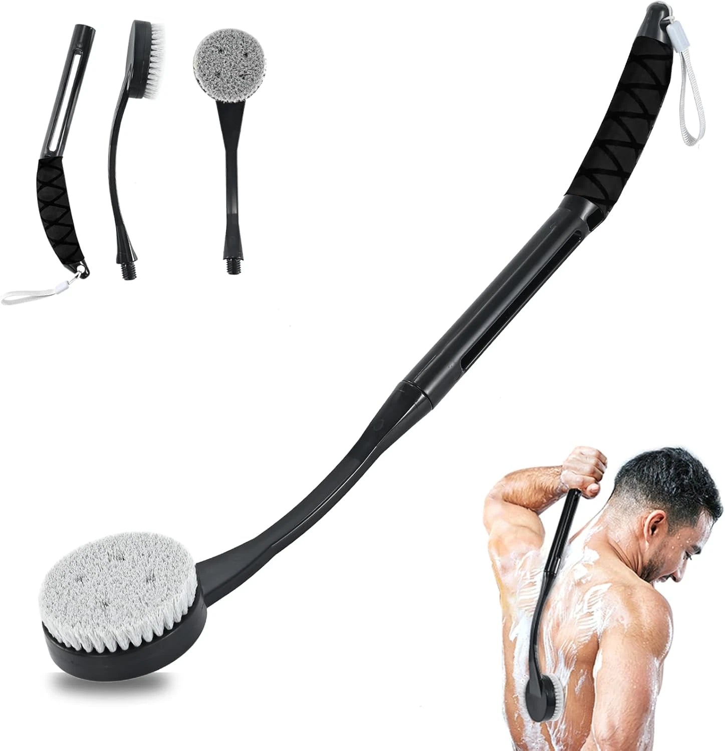 Back Scrubber for Shower,20.5" Bath Brush Long 20.5"Black, 20.5" Black