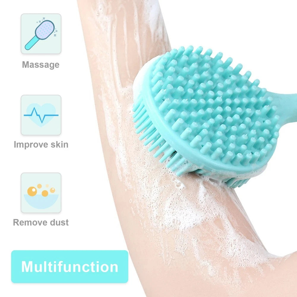 Double-Sided Silicone Body Scrubber Bath Shower Body Brush with Long Handle