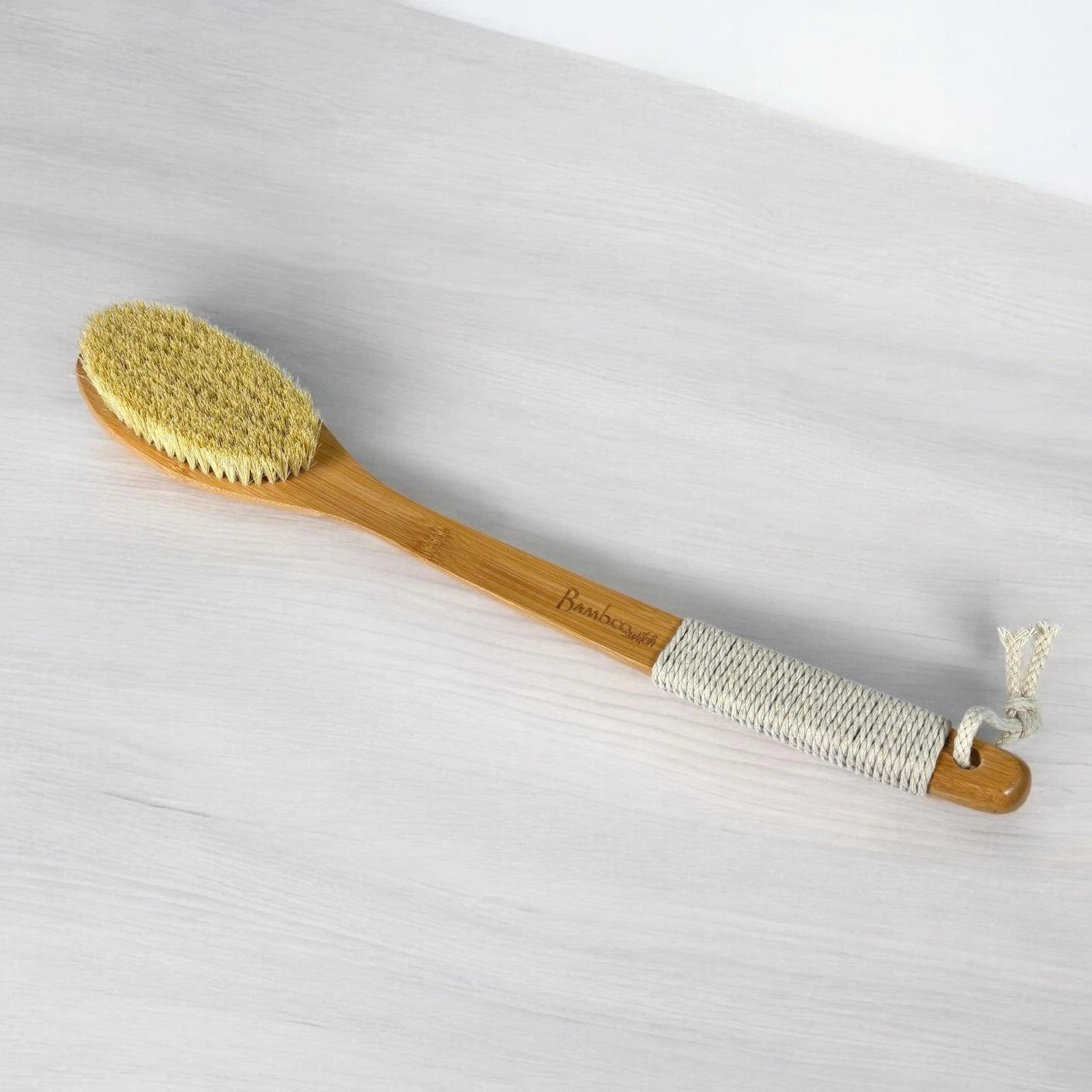 Curved Handle Dry Brush | Natural Bristle Body Brush | Exfoliating Shower Tool