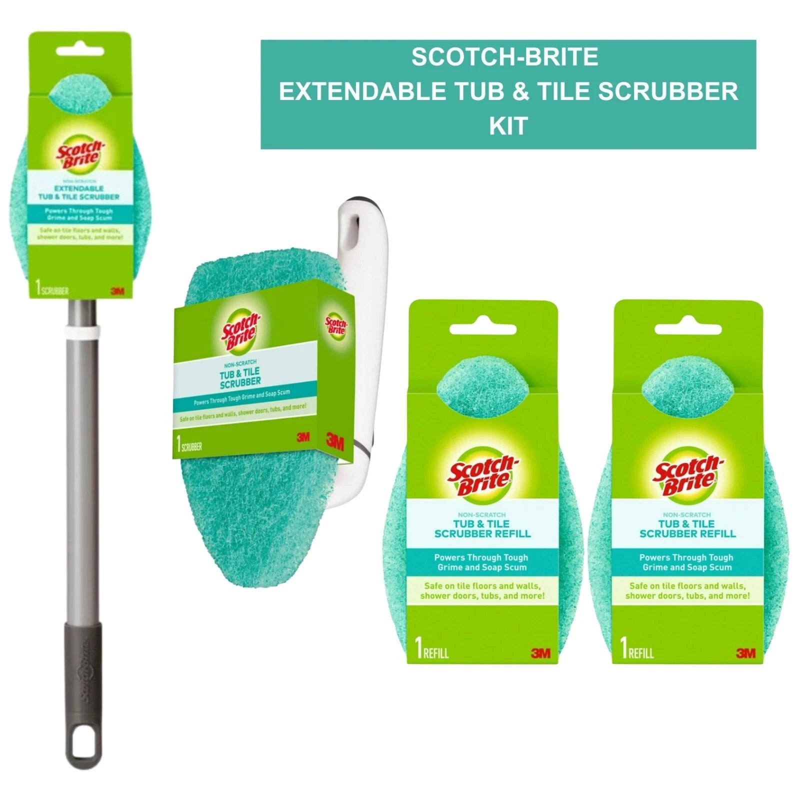 Scotch-Brite Non-Scratch Tub and Shower Scrubber Kit (2 Handle With Refill Pads)