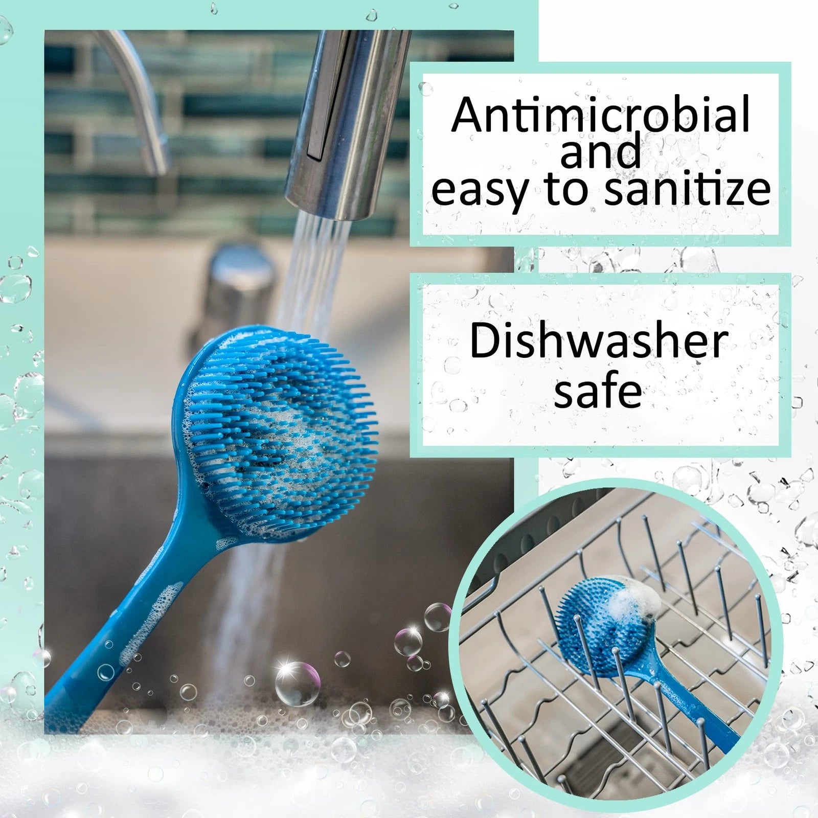 Bendable Long Handled Silicone Body Brush & Hair Scrubber - Bath Shower Back ...