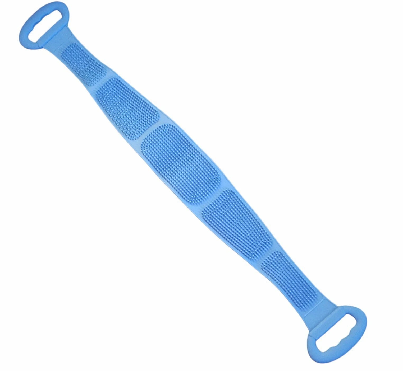 Dual Sided Silicone Bach Scrubber Body Bath Belt Massage Brush Shower 31" Blue