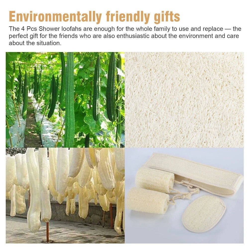 4 X Natural Loofah Luffa Exfoliating Bath Body Shower Sponge Brush Back Scrubber