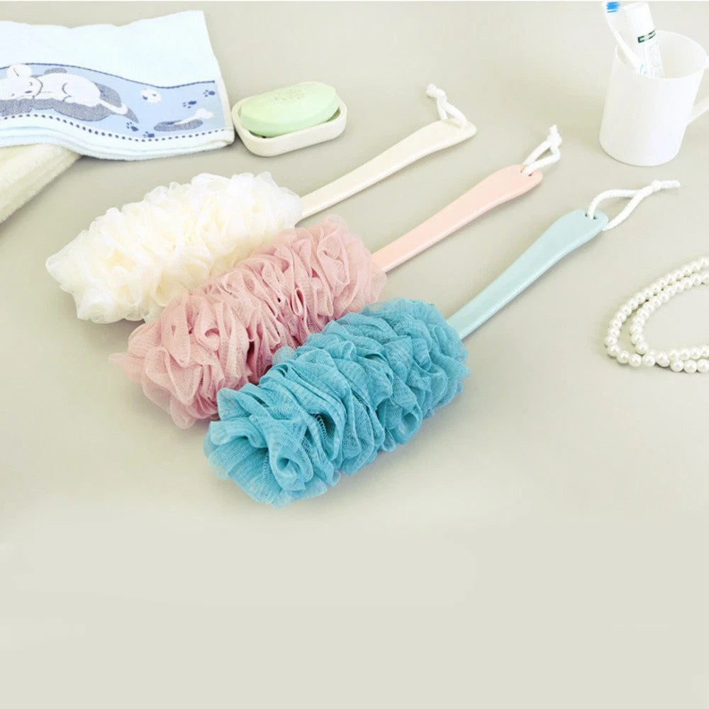 2pcs Long Handle Bath Ball Scrubber Bathing Brush with Hanging String White