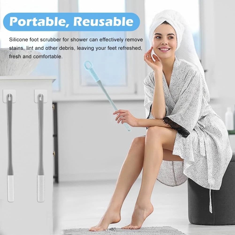 3 Pack Toe Scrubber Brush,With 15.75 Long Handle Silicone Shower Foot Scrubber,