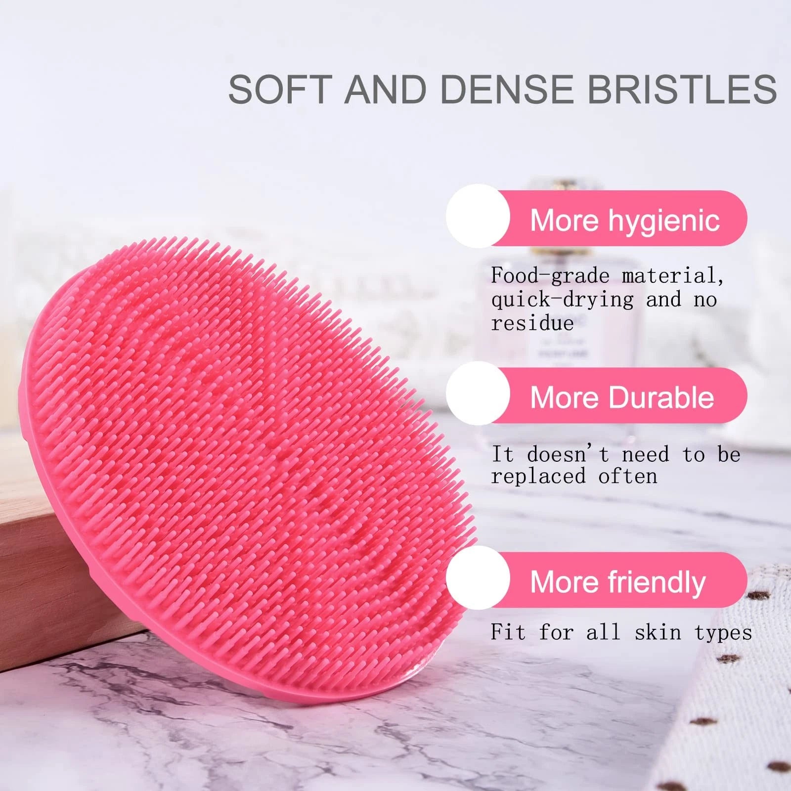 Silicone Body Scrubber Handheld Shower Brush Exfoliating Pink