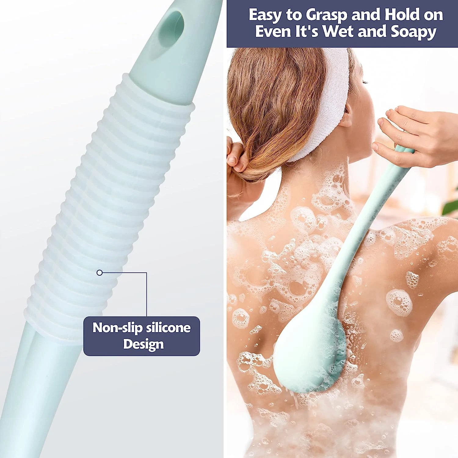 BEDELITE Back Scrubber for Shower - Long Handle Bath Brush (16.4 Inches) with So