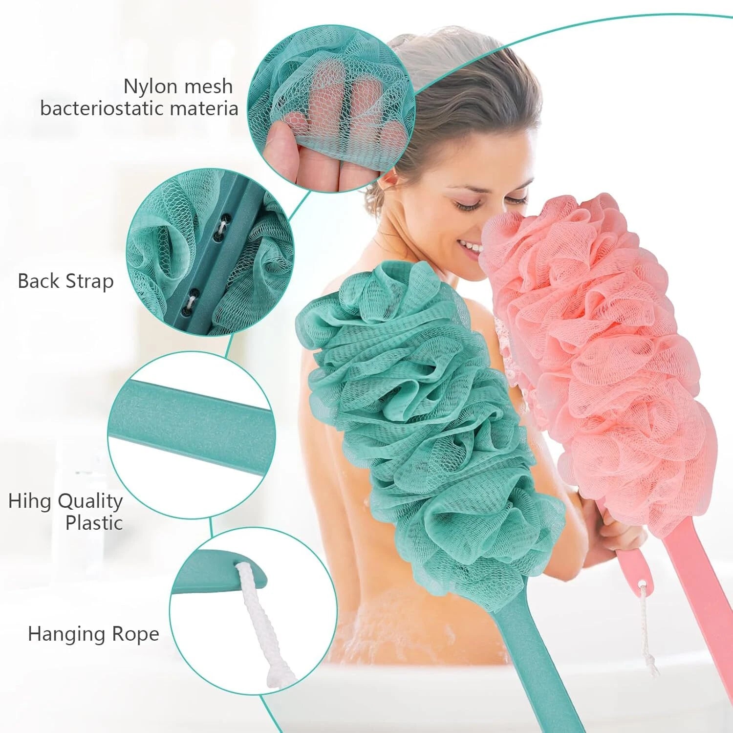 Bath Loofah Sponge Brush Shower Long Handle Back Scrubber Bathing Accessories