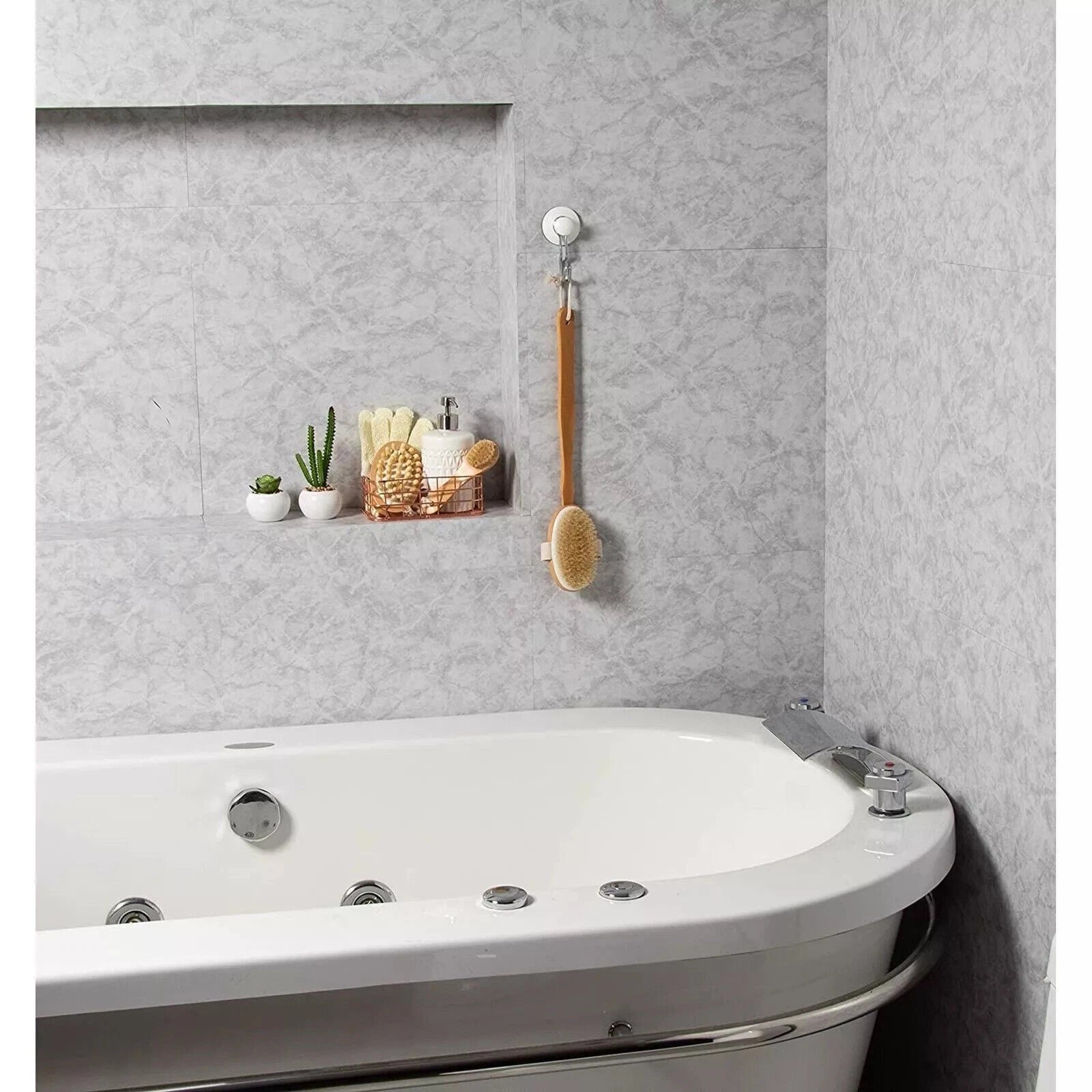 4 Back Body Shower Bath Brush Soft Natural Bristles Wood Long Handle Removable.