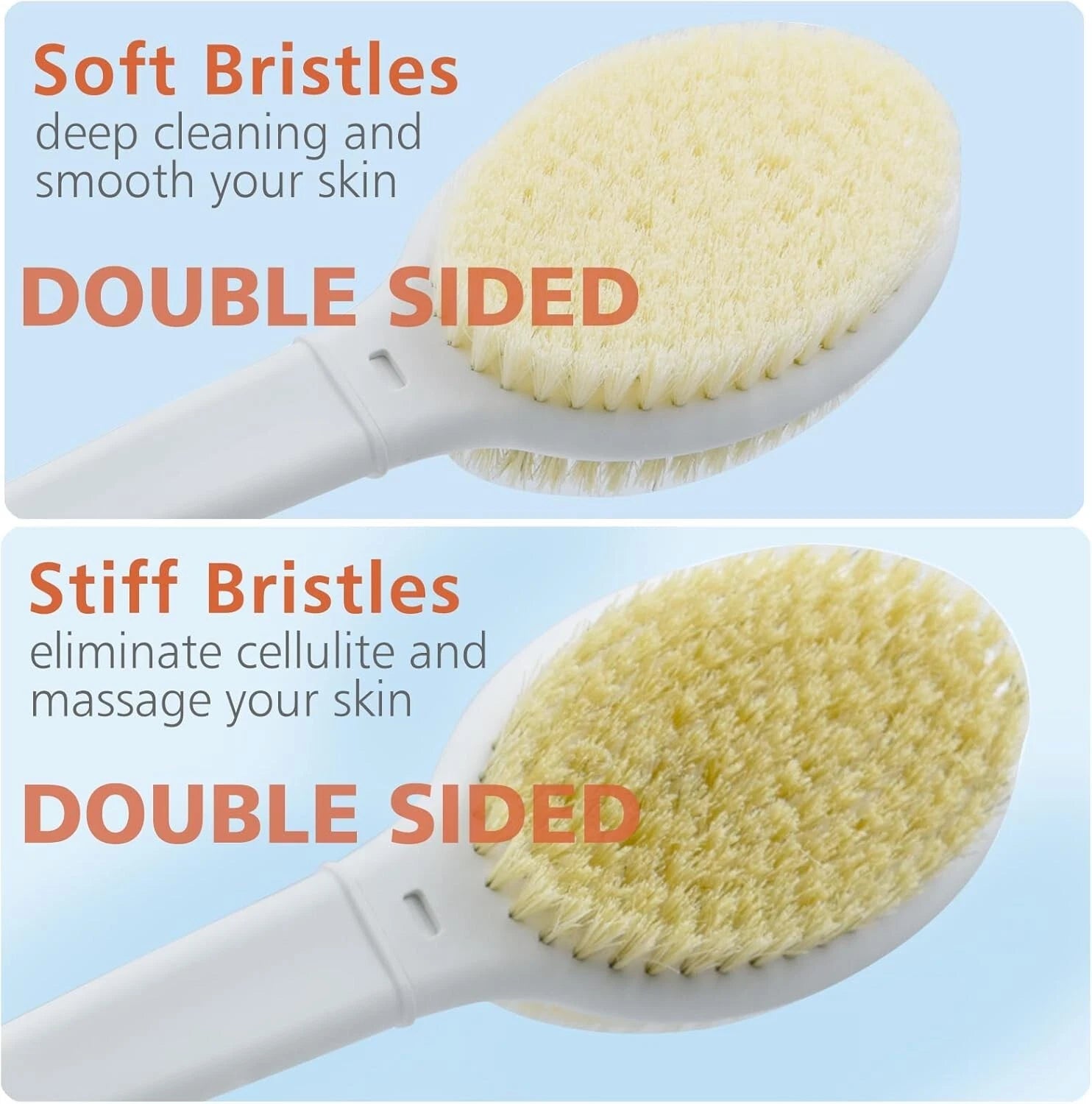 Shower Brush with Soft and Stiff Bristles,18.5" Long Handle Dual-Sided Back S...