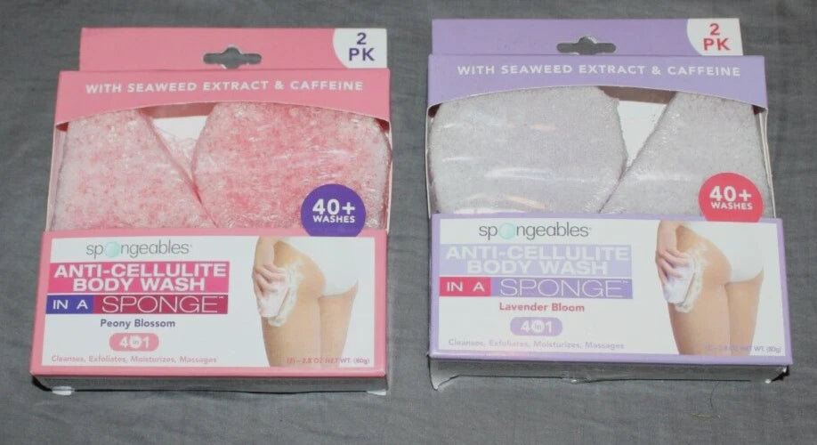 New 2 Spongeables-Anti-Cellulite Body Wash In A Sponge Peony & Lavender Bloom