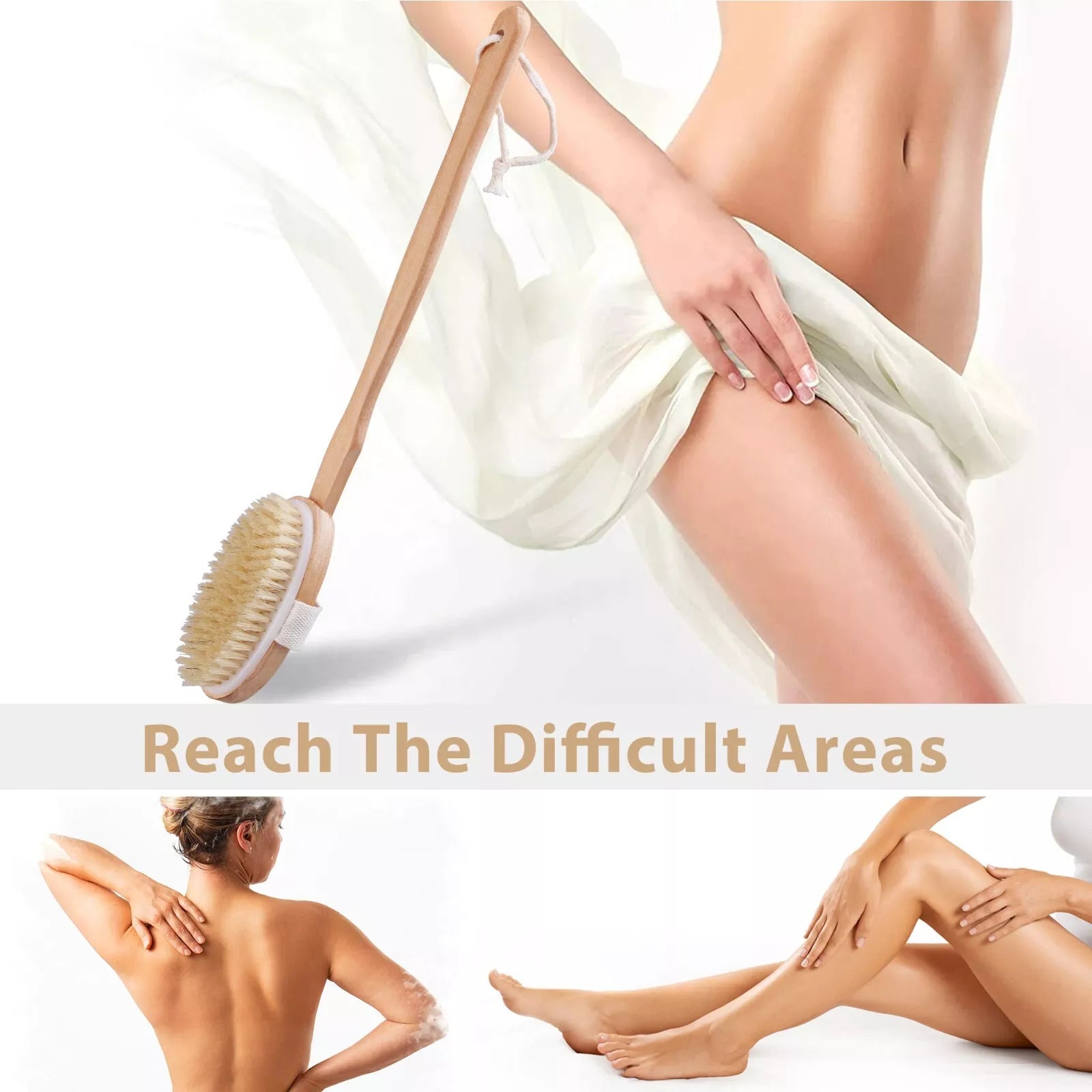 Premium Dry Skin Brush - Natural Bristle 9100738Bamboo Scrubber for Shower Use