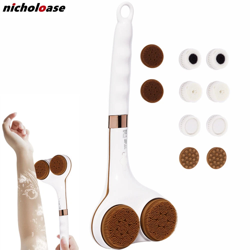 Double Head Electric Bath Brush Body Shower Brush Long Handle Back Massage Clean