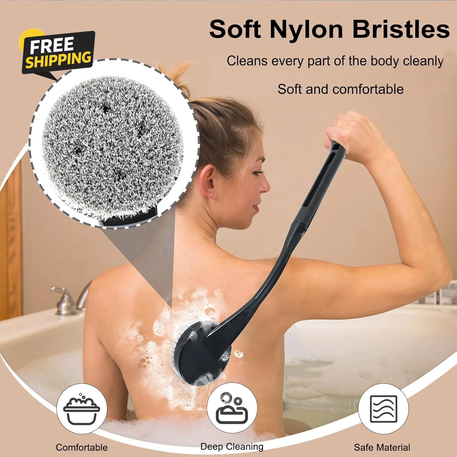 Back Scrubber for Shower,20.5" Bath Brush Long Handle for Deep Clean