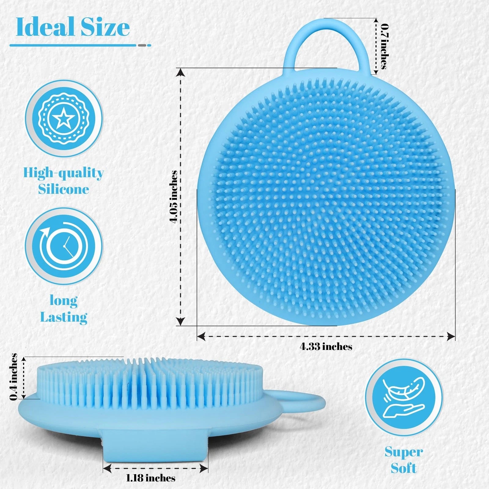 Silicone Scrubber - Blue Exfoliating Body Scrubber with Handle, Shower Brush ...