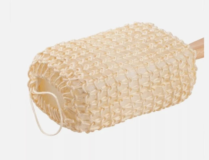Sisal Back Body Brush Sponge Scrub Scrubber Shower Bath Cleaning Long Handle