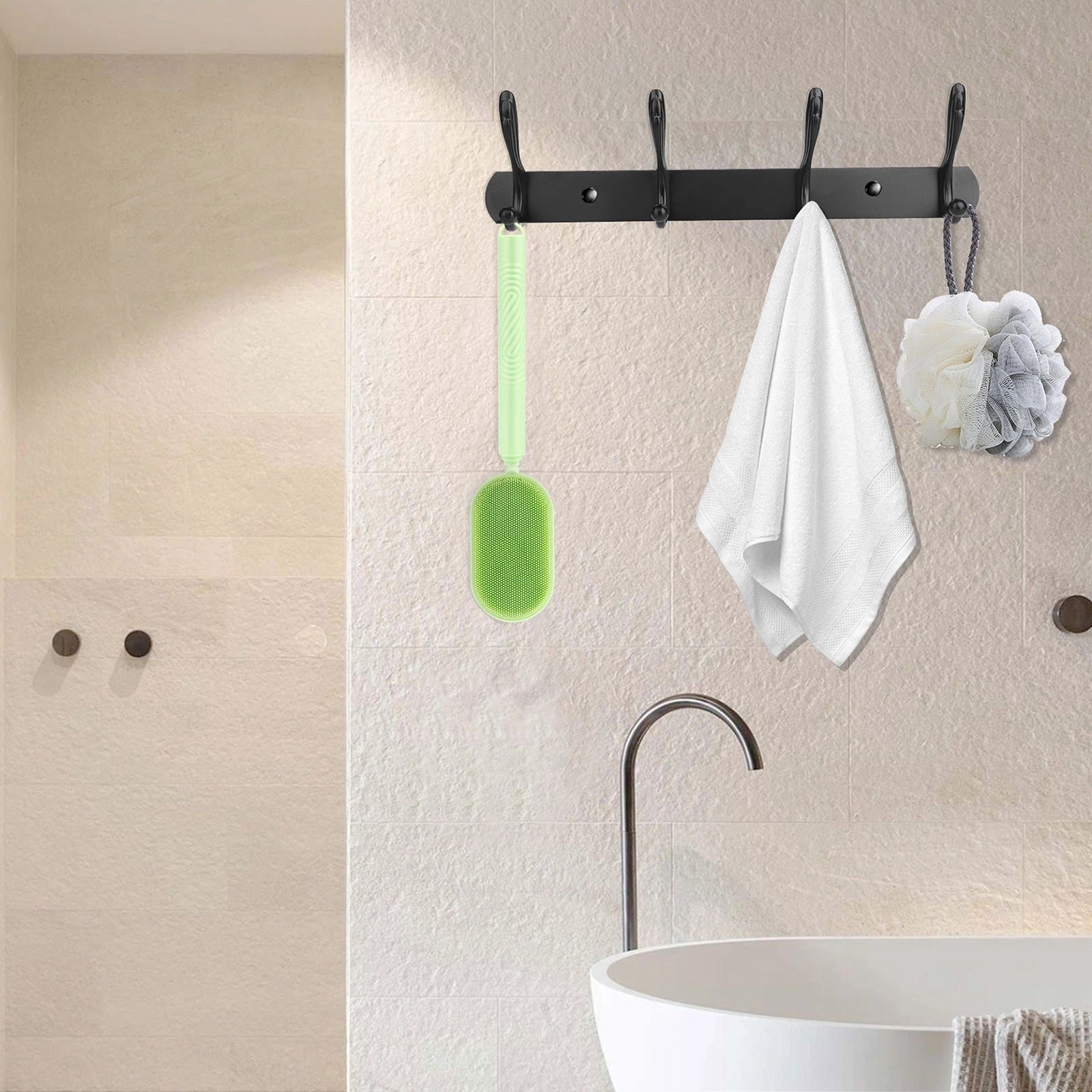 Telescopic Back Bath Scrubber Anti-Slip Silicone Body Brush, Adjustable Handle