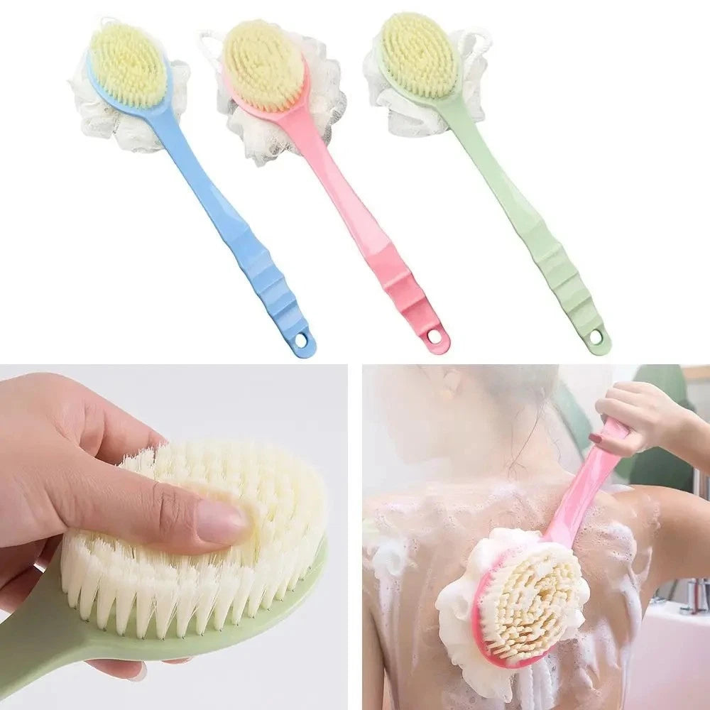 2in1 Long Handled Bath Shower Brush Bristles Exfoliation Cleansing Back Scrubber