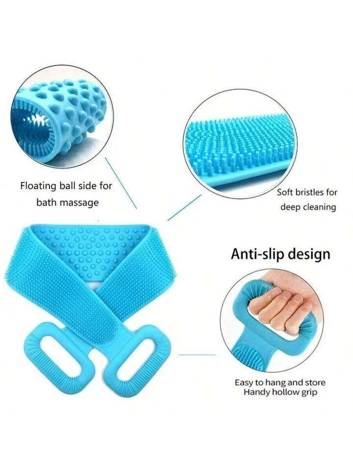 Silicon Long Body Cleaning Double Sided Back Scrubber Bath Shower Belt Brush UK