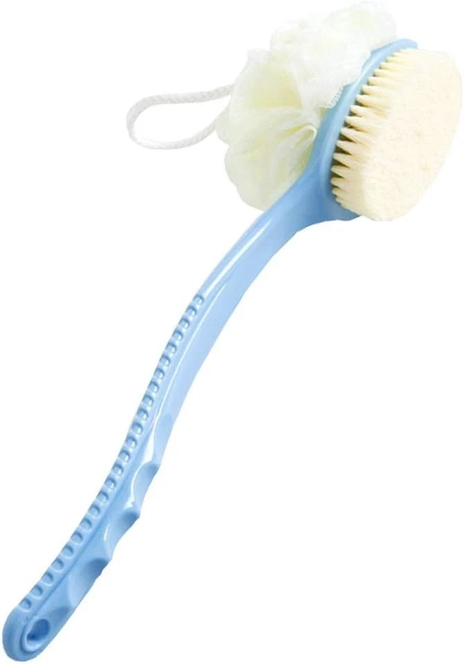 2in1 Long Handled Bath Shower Brush Bristles Exfoliation Cleansing Back Scrubber
