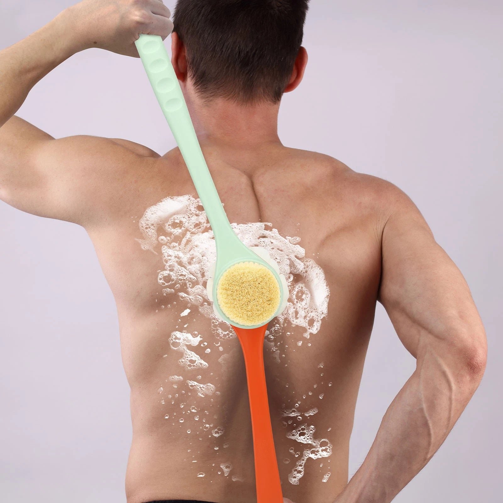 2-in-1 Long Handle Bath Brush 360° Extendable Soft Bristle Back Shower Scrubber