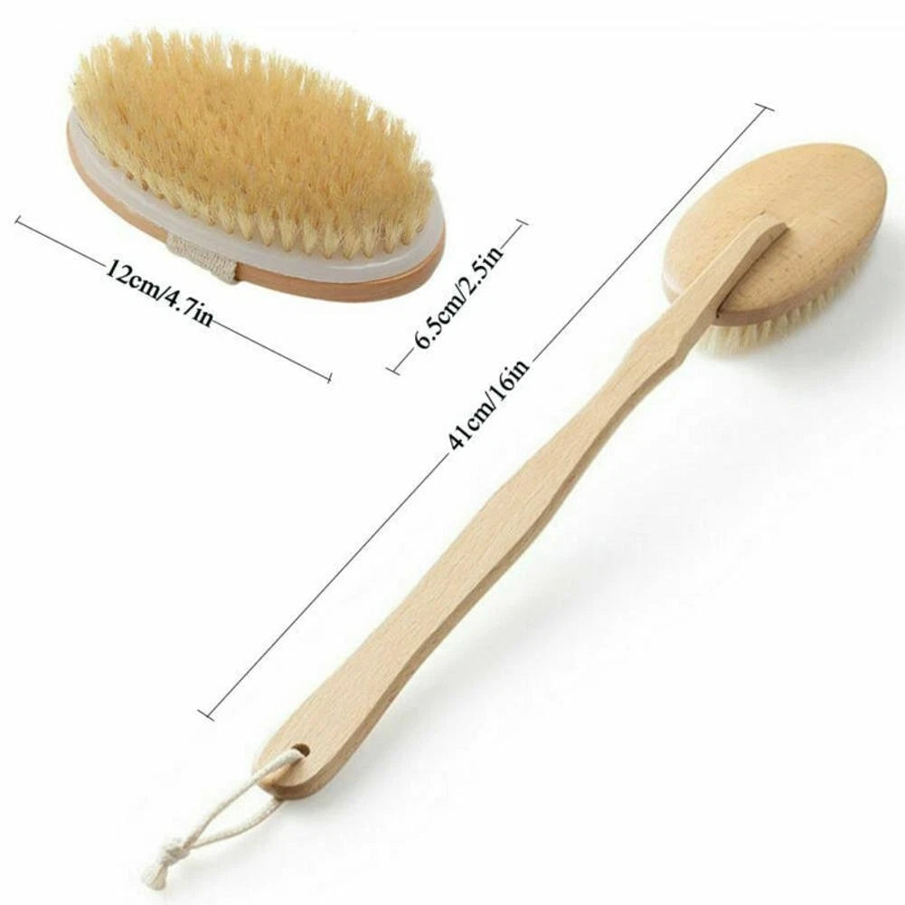 Durable Natural Long-Handled Bath Shower Body Back Dry Skin Spa Scrubber Brush H