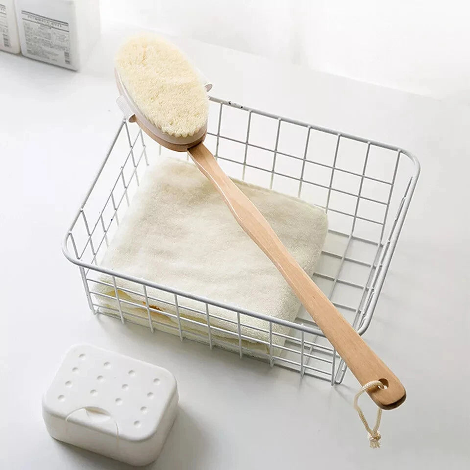 Shower Body Brush Extra Long Handle Natural Wooden Bath Back Massage Scrubber