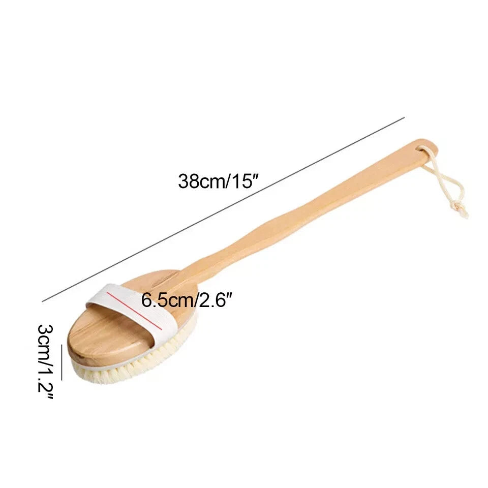 Shower Body Brush Extra Long Handle Natural Wooden Bath Back Massage Scrubber