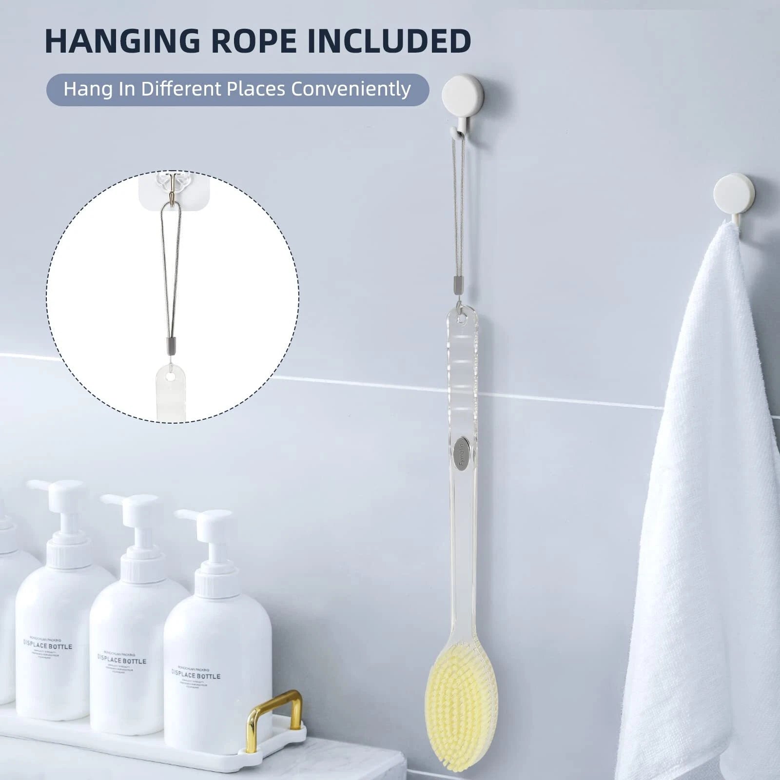 Shower Brush Long Handle Bath Brush Back Scrubber With Natural Soft And Stiff