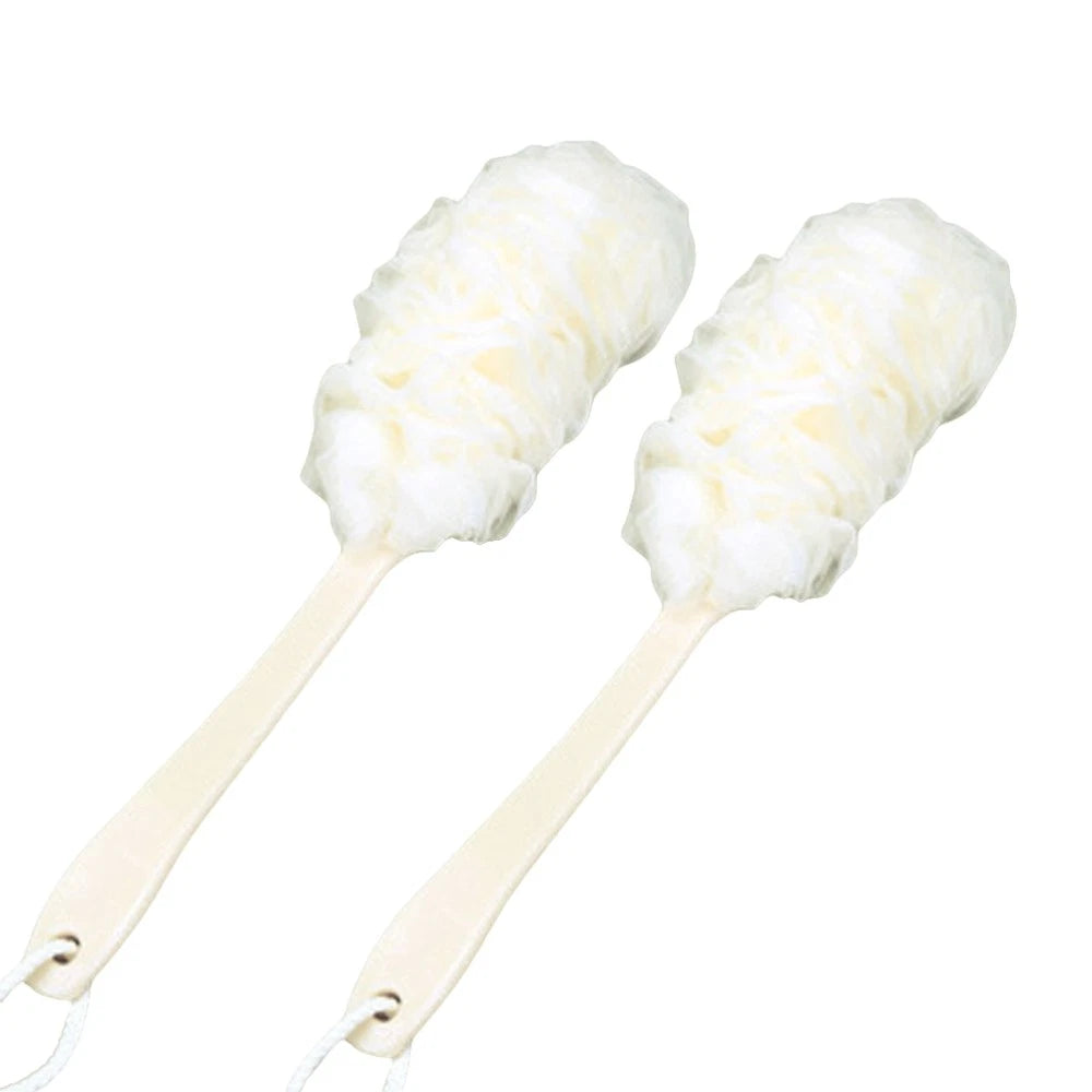 2pcs Long Handle Bath Ball Scrubber Bathing Brush with Hanging String White