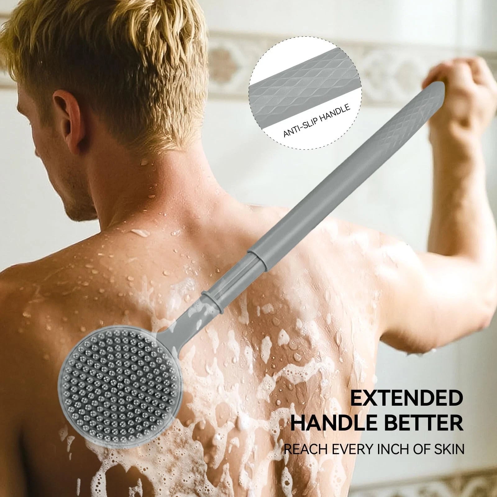 Back Scrubber for Shower, (16-24 Inch) Extendable Bath Brush Long Handle for ...