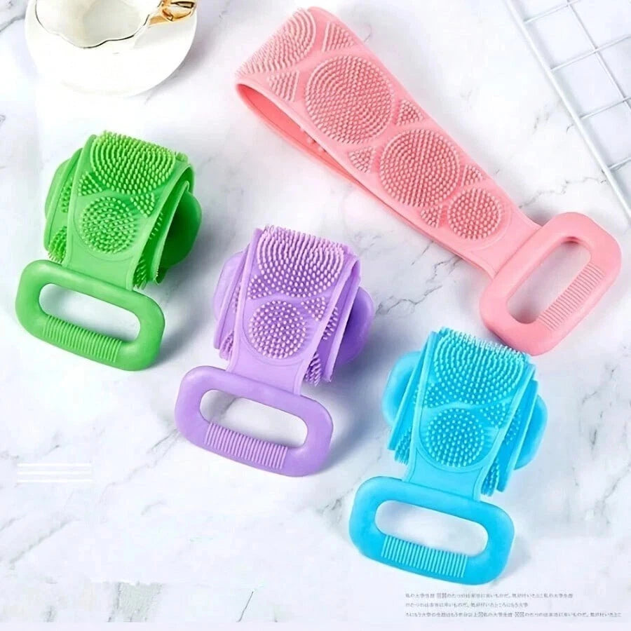 Silicon Long Body Cleaning Double Sided Back Scrubber Bath Shower Belt Brush UK