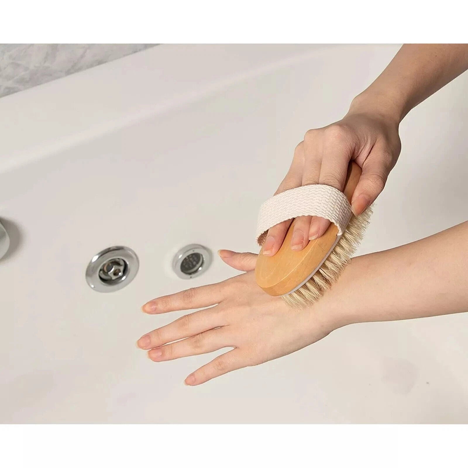 4 Back Body Shower Bath Brush Soft Natural Bristles Wood Long Handle Removable.