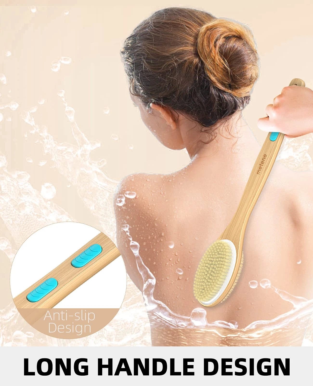 Shower Brush with Soft and Stiff Bristles, Bath Dual-Sided Long Handle Back S...