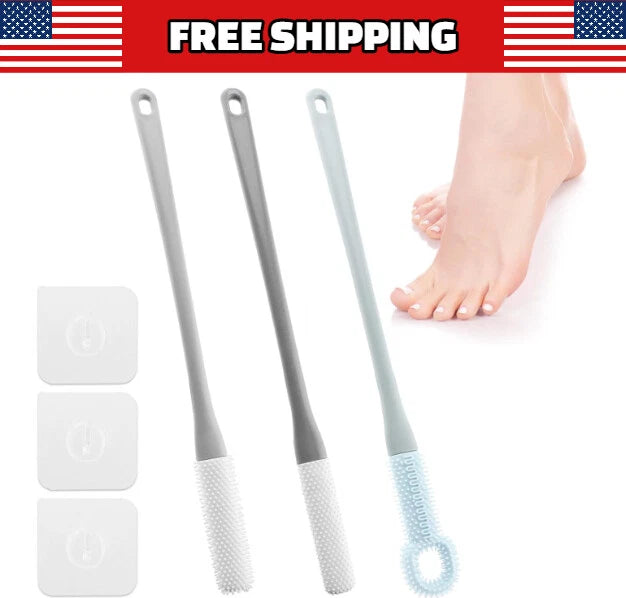 3 Pack Toe Scrubber Brush,With 15.75 Long Handle Silicone Shower Foot Scrubber,